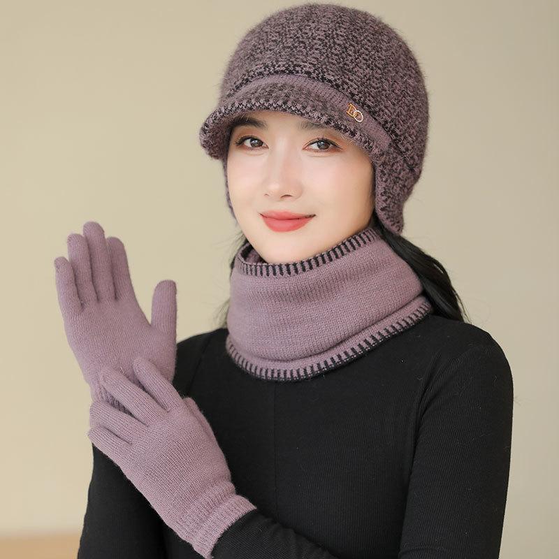 Rabbit fur warm hat lady mother autumn and winter cold ear protection cap tide grandma scarf hat