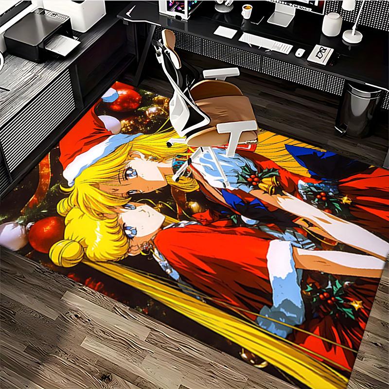 1pc Sailor Moon Christmas Edition Chair Mat - Anime Cartoon Design, Non-Slip Carpet for Office and Home Decor, Suitable for All Seasons.O056
