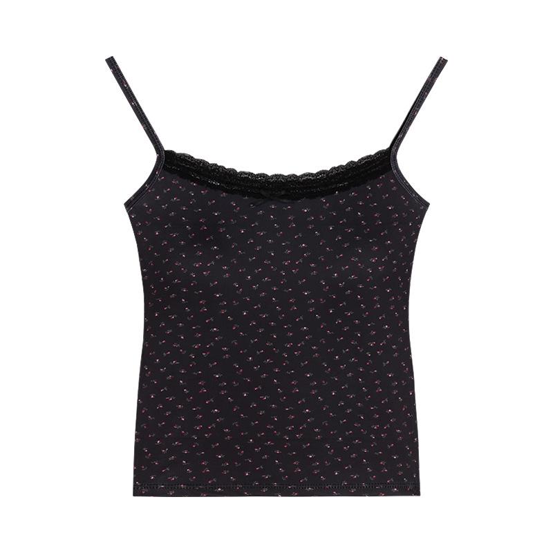 Sweet & Spicy Blue Lace Trim Floral Camisole with Chest Pads for Women