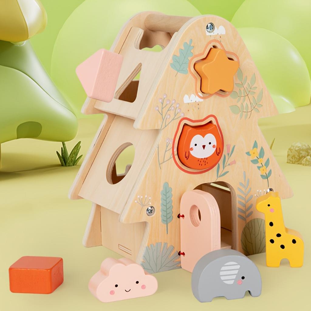 Children's Wooden Tree Wisdom House Educational Matching Block For Boys And Girls Aged Three Years And Up