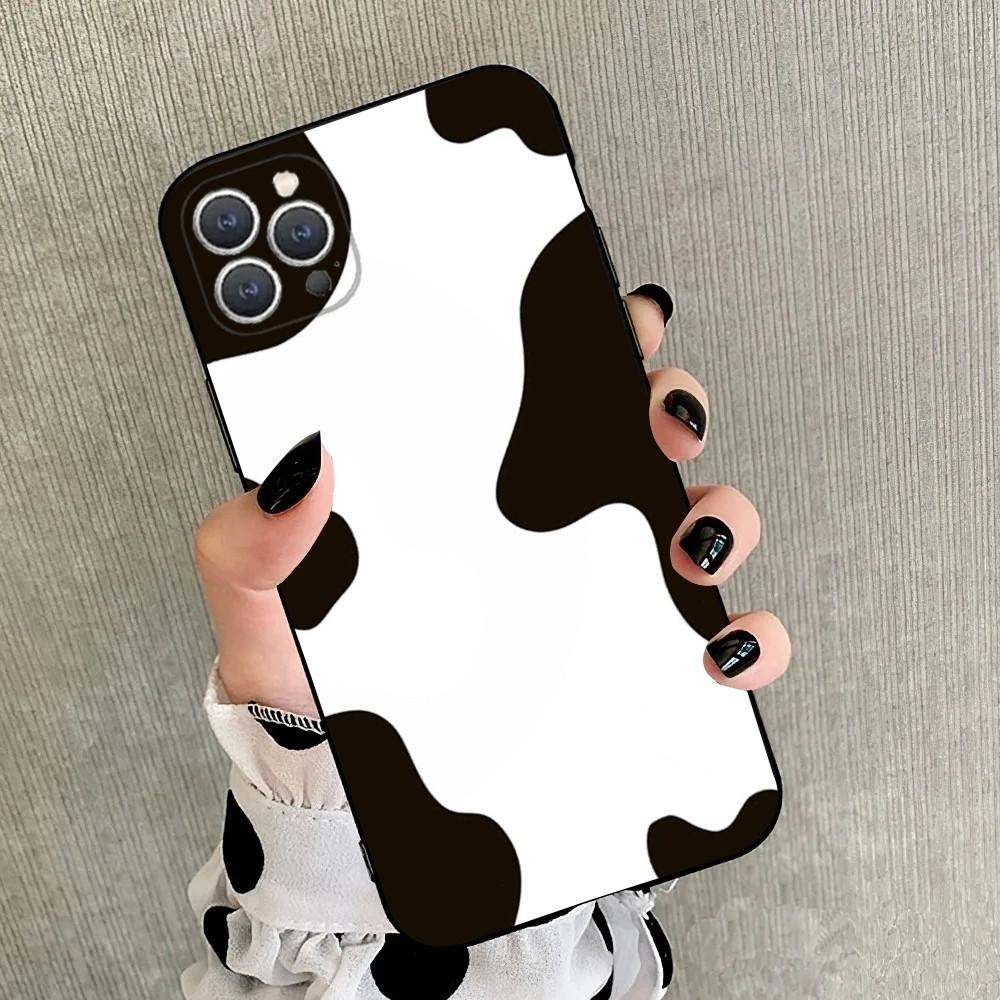 Black white cow print Phone Case For iPhone 15,14,13,12,11,Plus,Pro Max,XS,X,XR,SE,Mini,8,7 Soft Silicone Black Cover