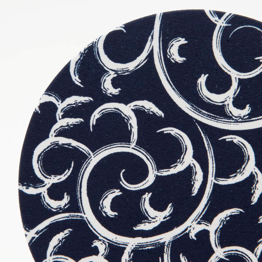 Endo Shoji TKG Paper Coasters, Navy Blue with Arabesque Pattern (100 pieces), Round, 90mm Diameter, 1mm Thick, a Must-Have for Evening Drinks,