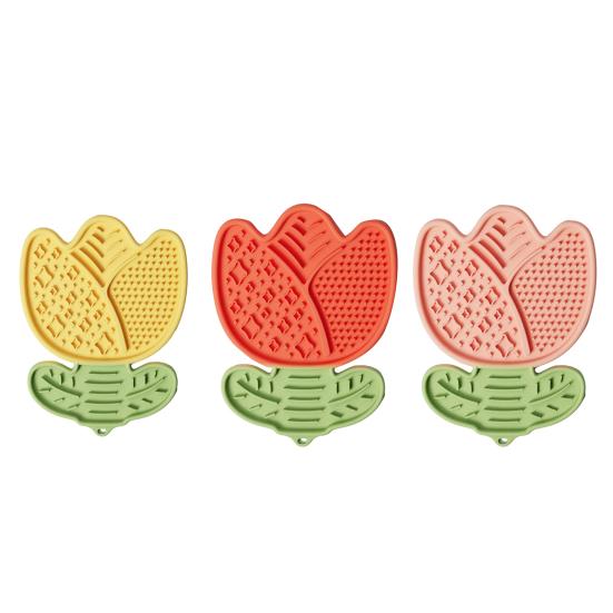 Lick Mat for Dogs Cats Tulip Flower Shaped Pet Slow Feeder Silicone Puppy Licking Pad with Suction Cup for Small Medium Large Dogs Cats