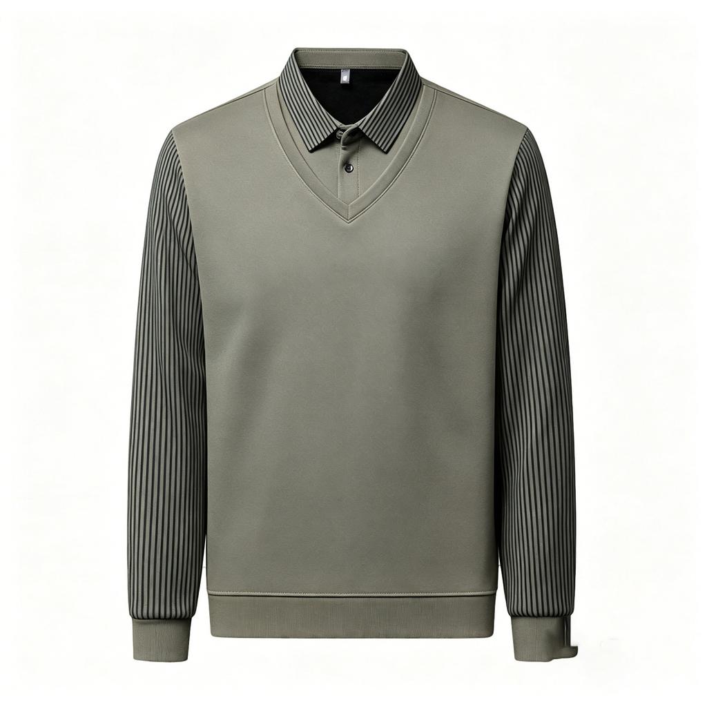 Men's Casual Loose Fit Faux Sweatshirt with Turn-Down Collar for Fall and Winter