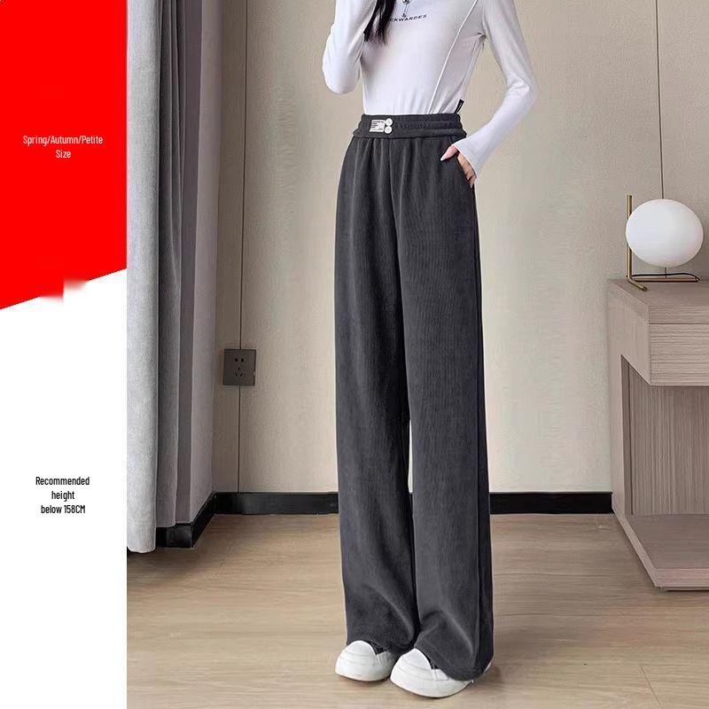 

European Cotton Wide-Leg High-Waisted Pants - Women s Spring/Autumn Drapey Loose Slimming Casual Petite Straight Floor-Length XL 115-125 kg Fabric