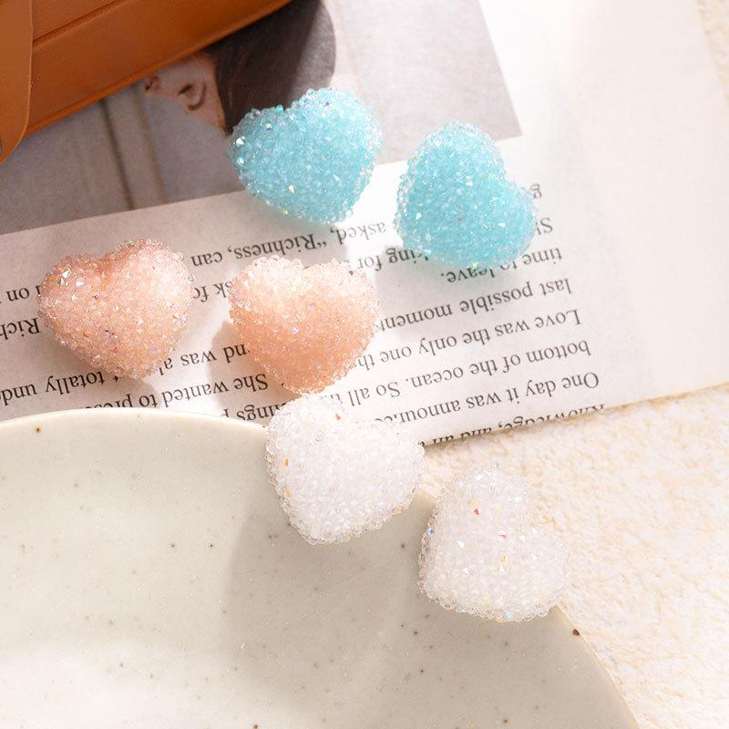 Small Fresh Sugar Ab Colored Diamond Love Earrings High Sense Women Fashion Sweet Stud Earrings 925 Silver Needle Earrings