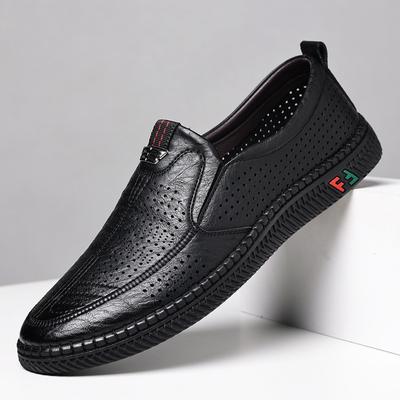 Men's Shoes Summer Breathable Hollow Casual Leather Shoes Men's Middle-aged and Elderly Dad Hole Sandals Driving Shoes 2025