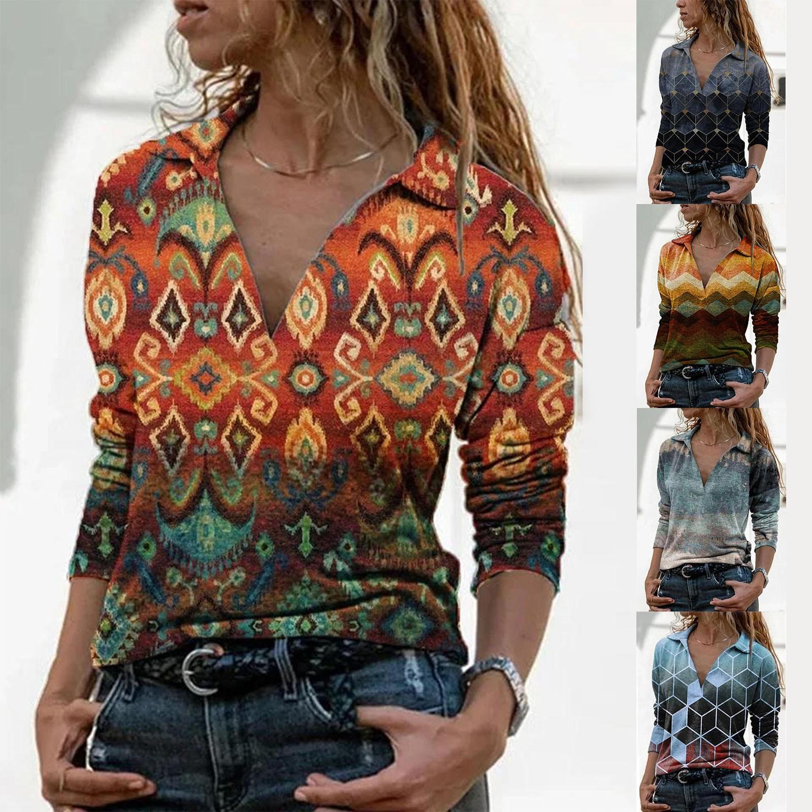 

Женские повседневные топы с длинными рукавами и принтом с V-образным вырезом и длинными рукавами, толстовки