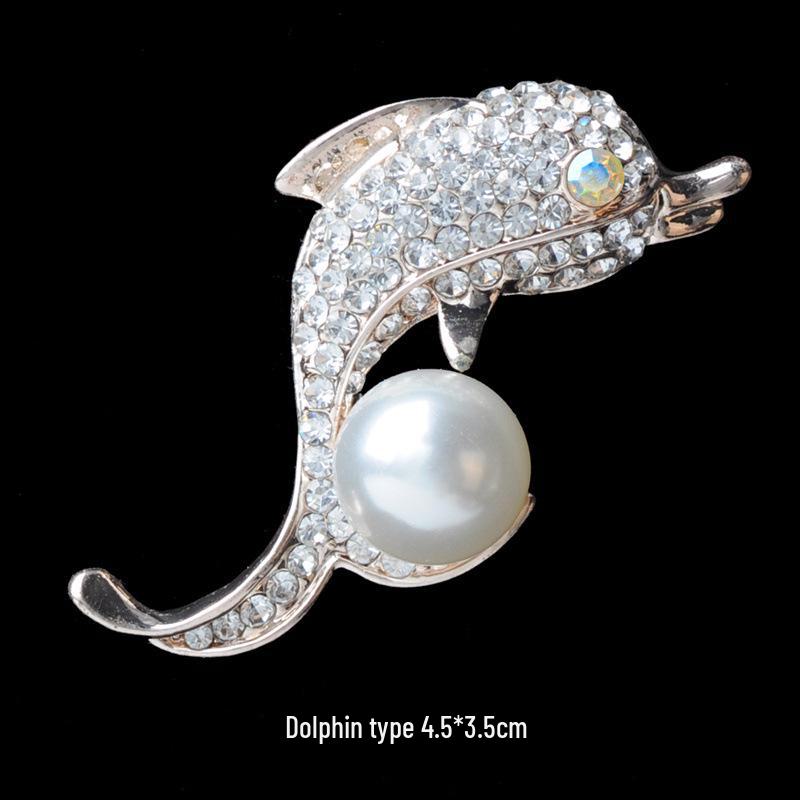 Elegant Women's Pearl & Rhinestone Cartoon Brooch Scarf Buckle with Diamond-Studded Alloy Corsage