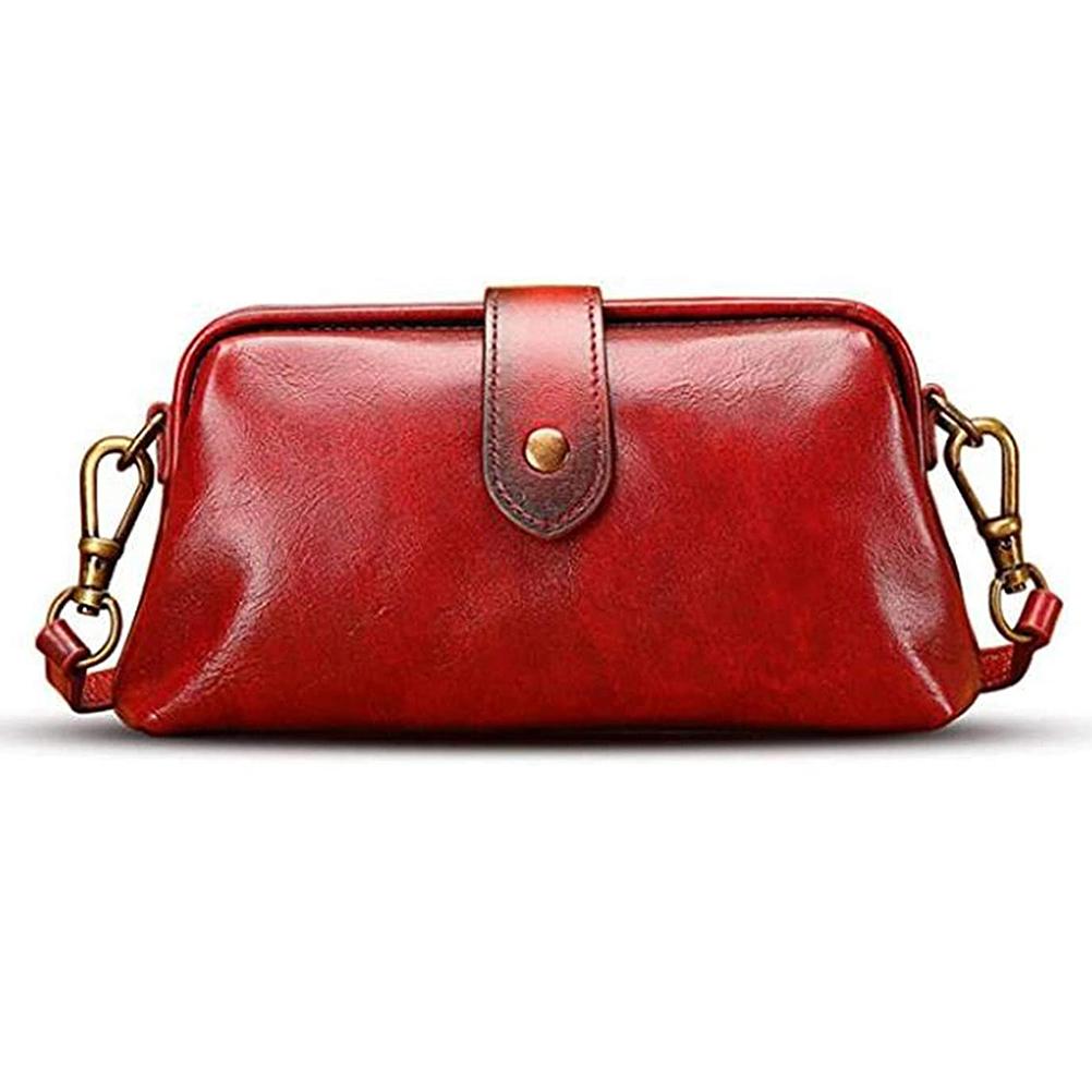 KONNWEI Retro Handgemaakte Dokters Tas Crossbody Tas Dames Vintage Stijl Leer Crossbody Schoudertas donkerrode kleur