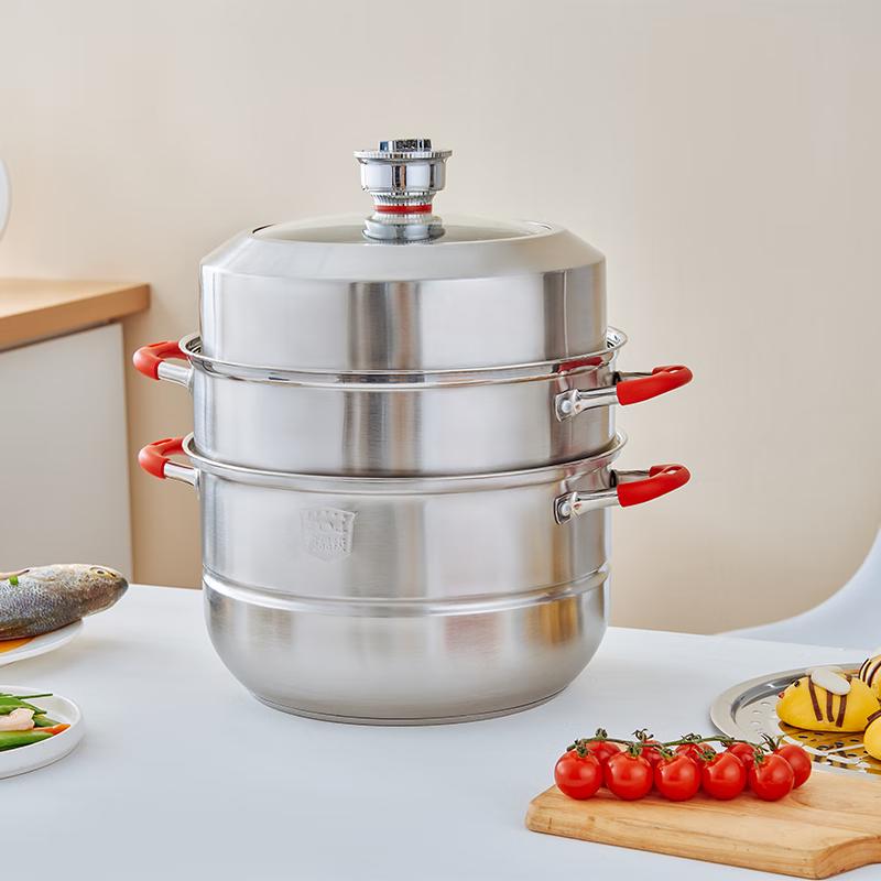 LUVHOO 304 Stainless Steel Double-Layer Timed Steamer Pot