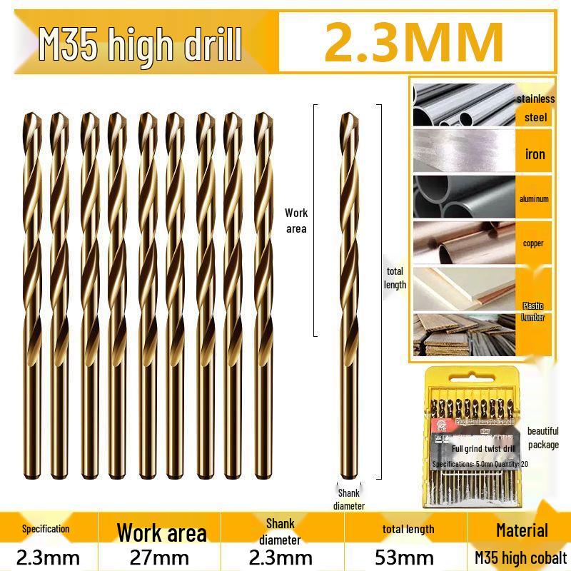 Burghiu elicoidal M35 Cobalt pentru tablă metalică din oțel inoxidabil de înaltă duritate.