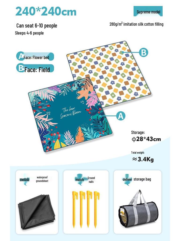 Moisture-Proof Picnic & Camping Mat: Thick, Waterproof, Machine-Washable Tent Ground Cover (240×240, 2.4M)