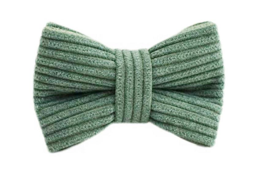 Dark Green Corduroy Cat Collar with Bell and Bow Tie Leash Large