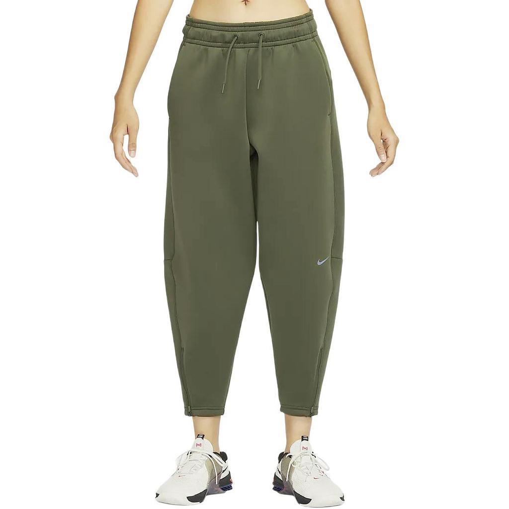 Nike Dri-Fit Solid High-Waisted Drawstring Cropped Knit Joggers Women Joggers Khaki-Green FB5429-325