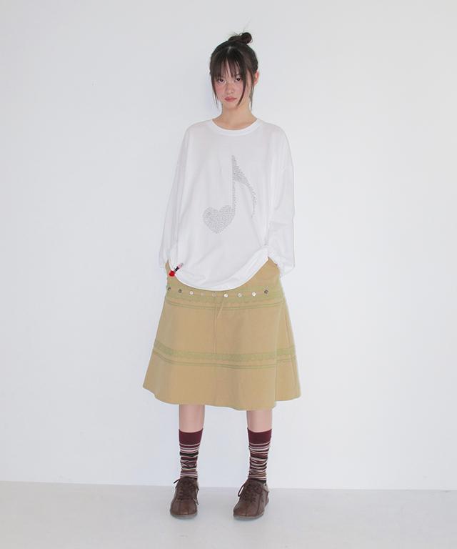 RONRON Heart Note Type Over Fit Long Sleeve White