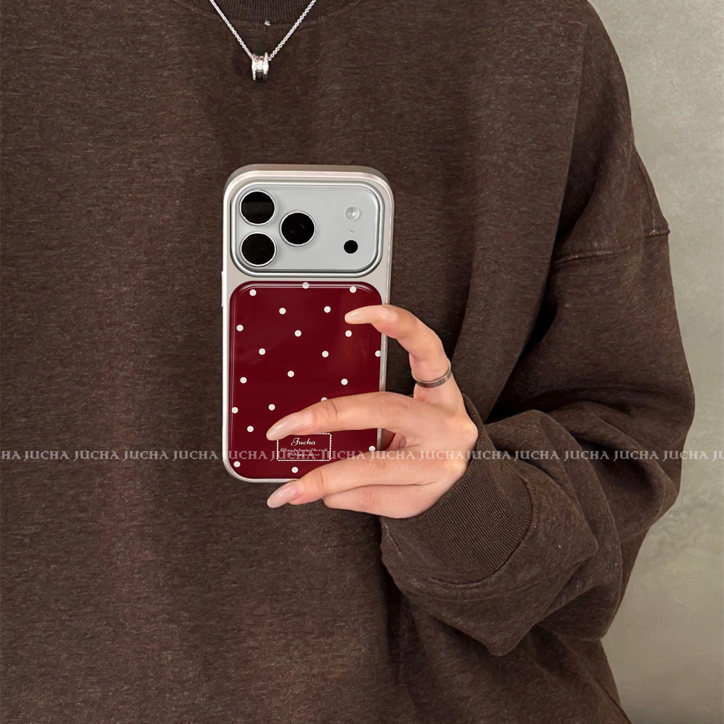 Apple 17 Pro Max Red New Year Style iPhone 16 Case - Wine Red Polka Dots Design Niche for iPhone 15. 15 Pro