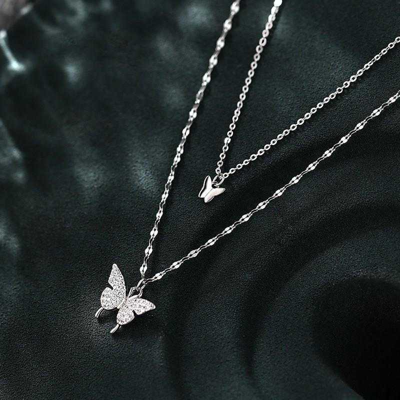 Butterfly Double Layer Necklace for Women, 925 Sterling Silver, Cold Style Clavicle Chain, Unique Design