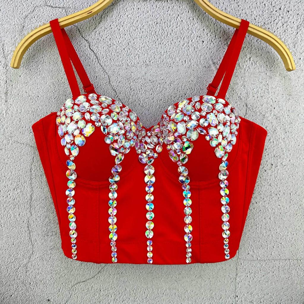 Acrylic Crystal Strapless Tank Top Handmade Performance Costume Women's Camis & Tank Tops