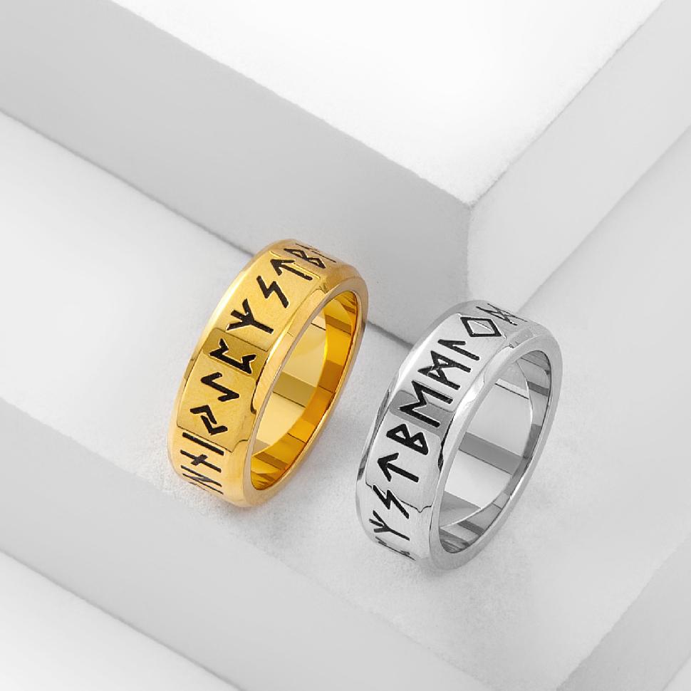 YILUOCD Viking Runes Ring Stainless Steel 24 Runes Nordic Amulet Odin Norse Jewelry for Men Women Couple