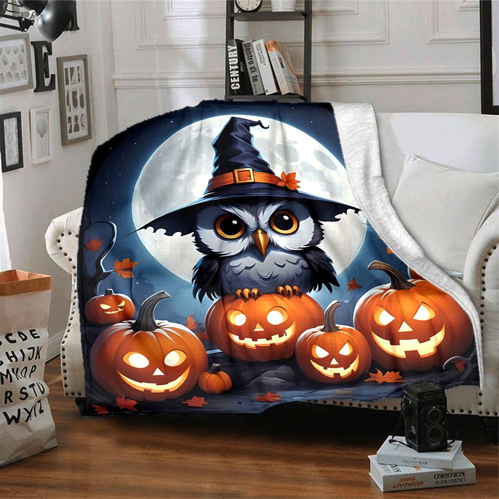 1pc Halloween Owl Blanket, Lightweight Flannel Throw Blanket for Sofa, Bed, Travel, Camping, Living Room, Office, Couch, Chair, and Bed