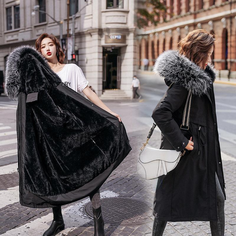 Winter New Women's Loose-knee Plus Velvet Mid-length Cotton-padded Jacket Fashion Hooded Jacket