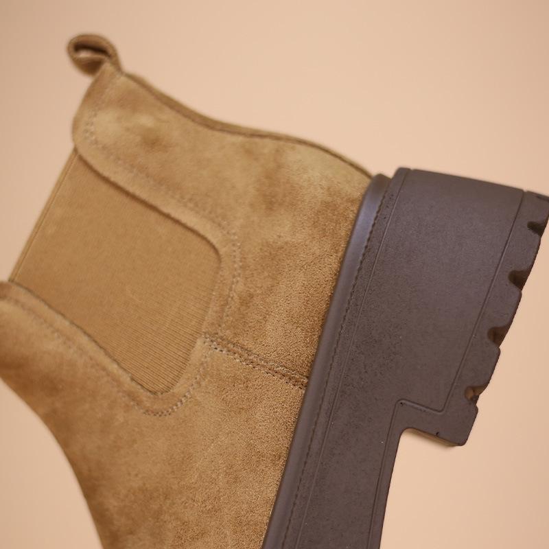 2025 Autumn/Winter Women's European Style Mid-Calf Ankle Boots with Thick Sole and Height-Increasing Design