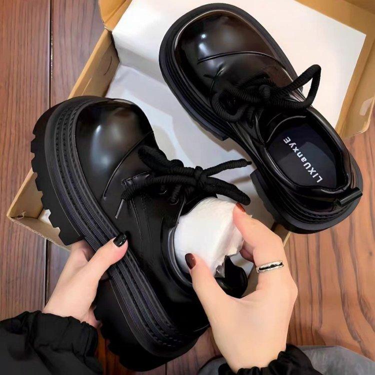 Retro British style big head small leather shoes women's 2025 spring new thick-soled versatile lace-up loafers heightening single shoes