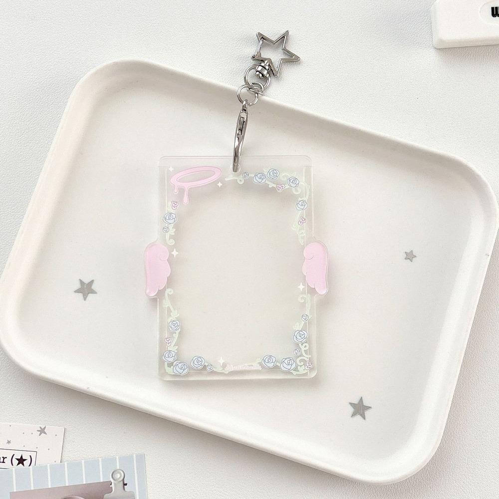 Rose Pattern Acrylic Card Holder Star Clip Photo Display Keychain Keychain Charm Fan Collection синий