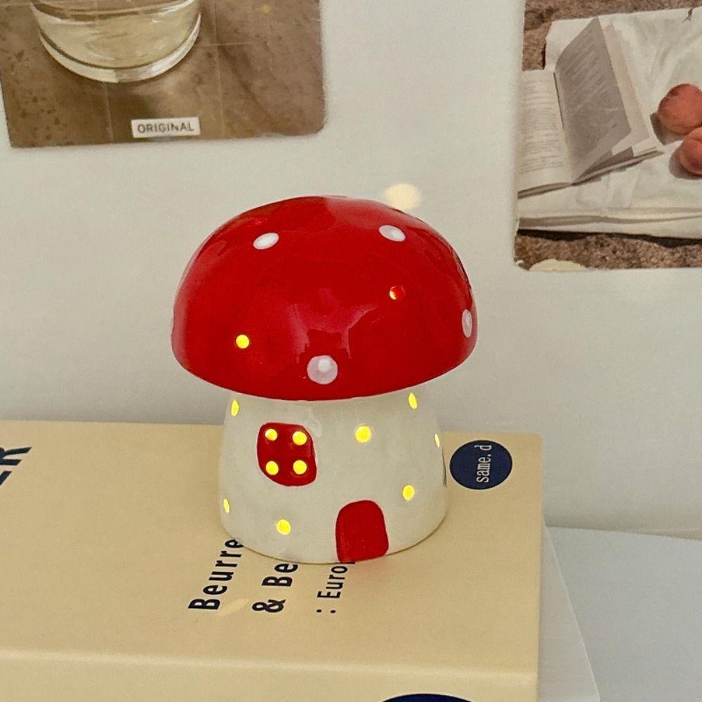 Sleeping Mushroom Night Light Table Decor Lamp Ceramic  Night Light  Birthday Gift