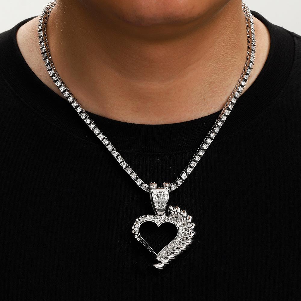 TEMU Hot Selling Love Alloy Pendant Hip Hop Personalized Design Cuban Chain Trendy Men's Necklace