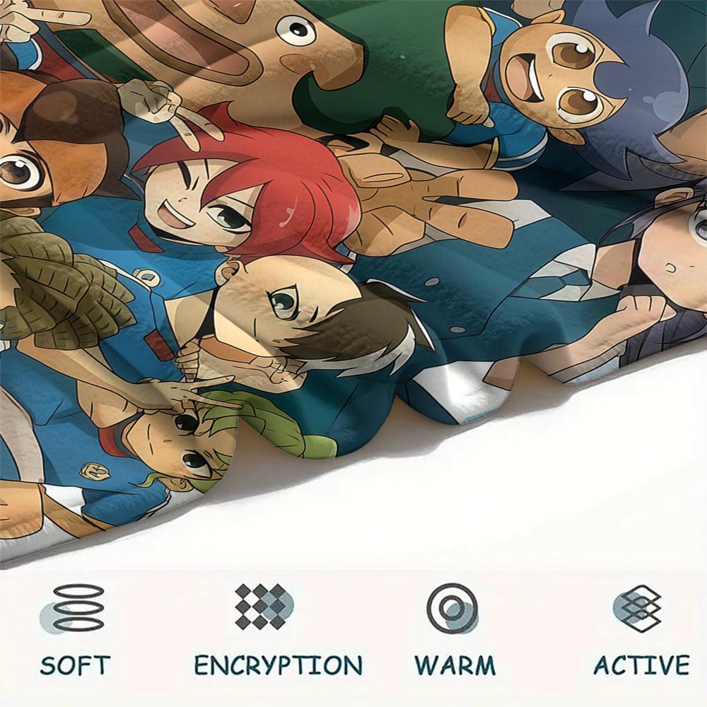 1Pc Inazuma Eleven Soccer Print Flannel Blanket, High Quality Comfortable for All Seasons, Home Decor, Warmth and Comfort, Perfect for Christmas Gifts
