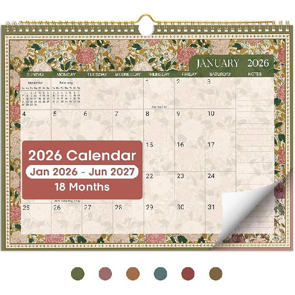 2026 Calendar,18-Month Wall Calendar Runs from Jan 2026 to Jun 2027, 11.5" x 14.7", Large Monthly Calendar with Twin-Wire Binding, Perfect for Home