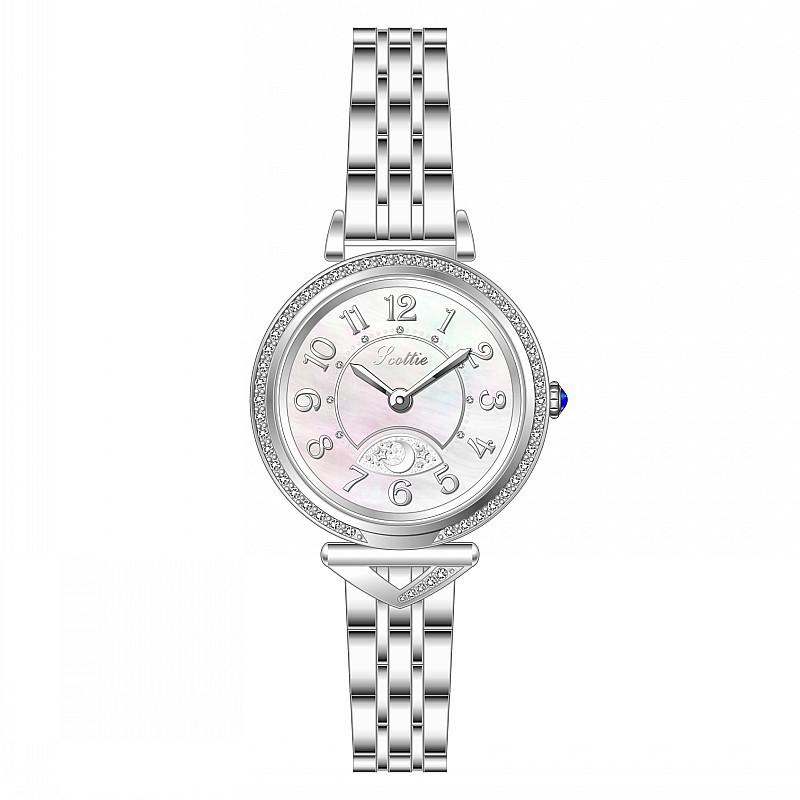 Fashion Steel Belt Wind Diamond Trend Personality Girls Shell Face Ladies Watch Women