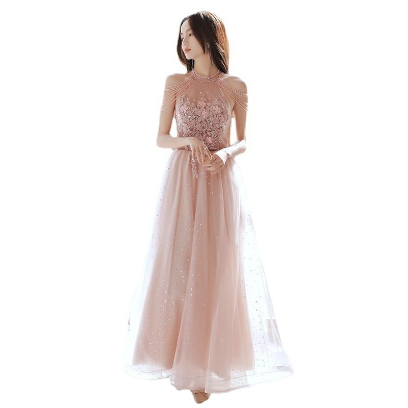 Pink Evening Dress Women's 1011 New Temperament Socialite Banquet Annual Meeting Solo Art Test Host Long Dress