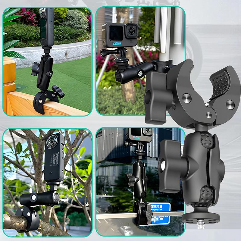 Double Clamp Camera Mount Clip Camera Crab Clamp Motorcycle Handlebar Clip Holder For Gopro Hero Insta360 DJI Camera Accessories