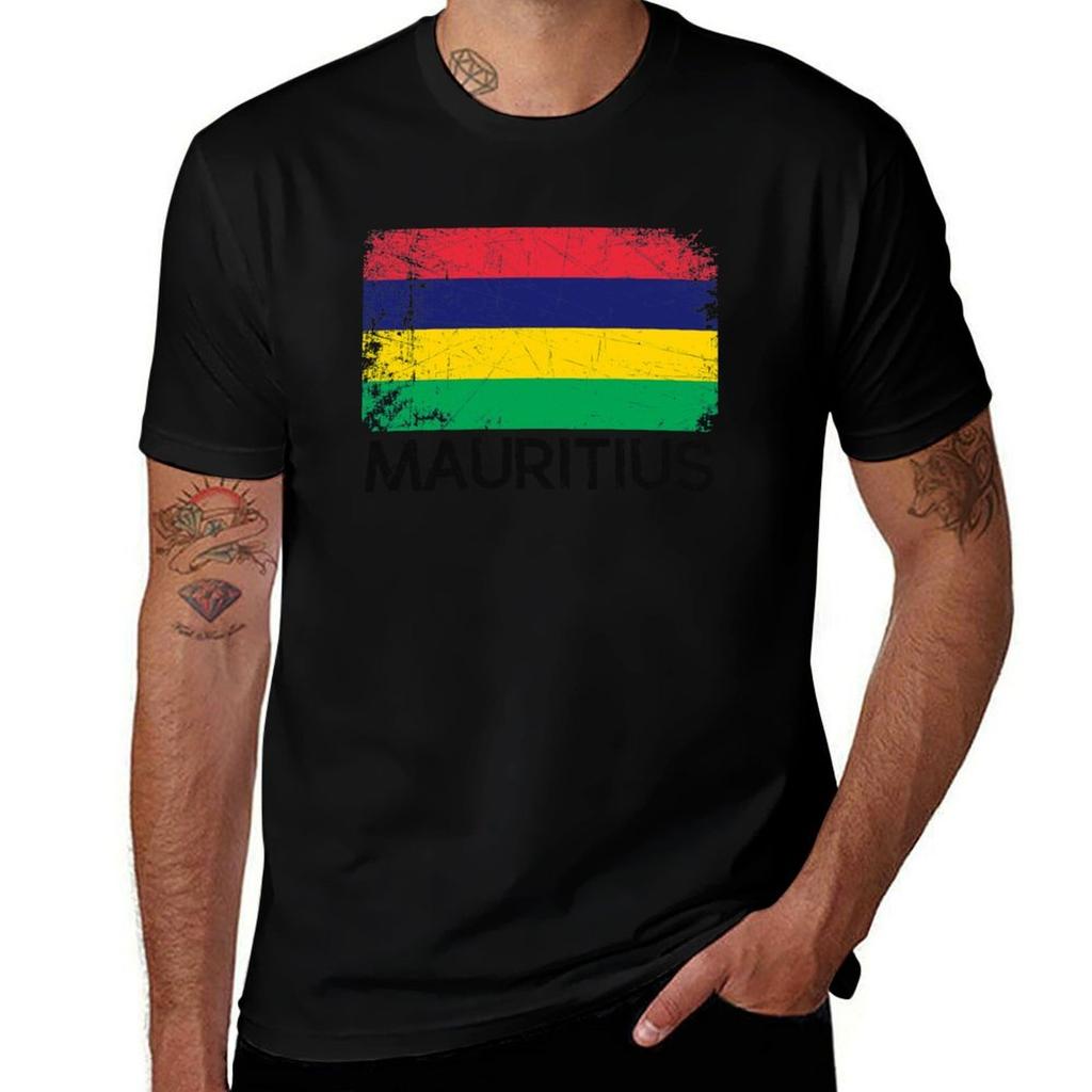 Mauritian Flag Design Vintage Made In Mauritius Gift T-Shirt Graphic Tee for Men