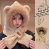 Winter Cute Bear Plush Hat Scarf Gloves Set With Windproof Warmth For Women