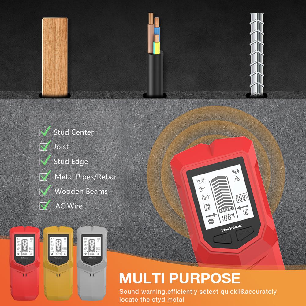 6 in 1 New Wall Scanner Stud Finder Cable Wires Depth Tracker Wall Metal Detector Electronic LCD Backlit  AC Wire Wood Finder