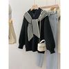 Stylish Women's Purple Striped Shawl Sweater - Plus Size Knitted Fake Two-Piece, Winter 2025