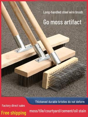 Drahtbürste mit langem Griff für Fliesen- und Bodenreinigung - Steife Edelstahlborsten zur Entfernung von Rost und Moos