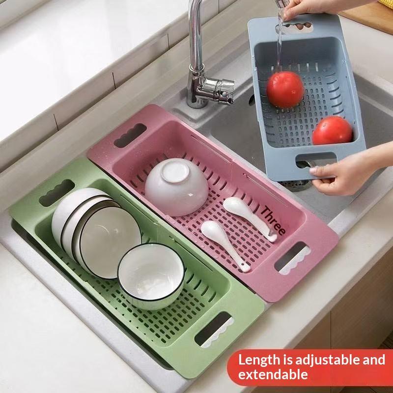 Retractable Kitchen Vegetable Fruit Washing Rack Extendable Adjustable Dish Drainer Sink Drain Basket Kitchen Accessories
