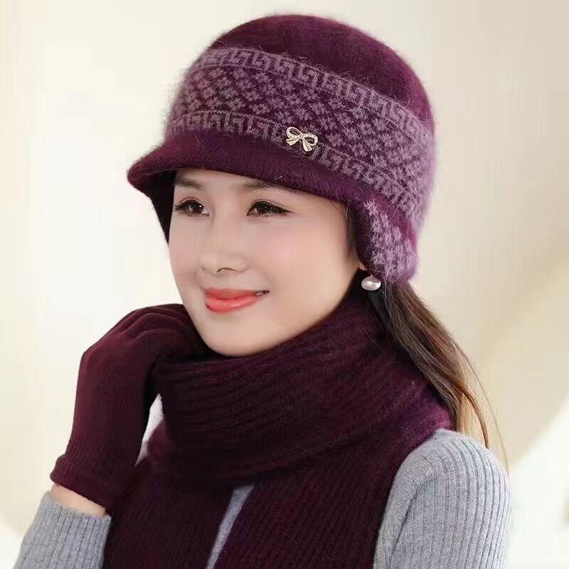 

Шляпа женская осенне-зимняя новая теплая для пожилой женщины с защитой ушей плюшевая с козырьком вязаная шерстяная шапка [good quality] velvet.