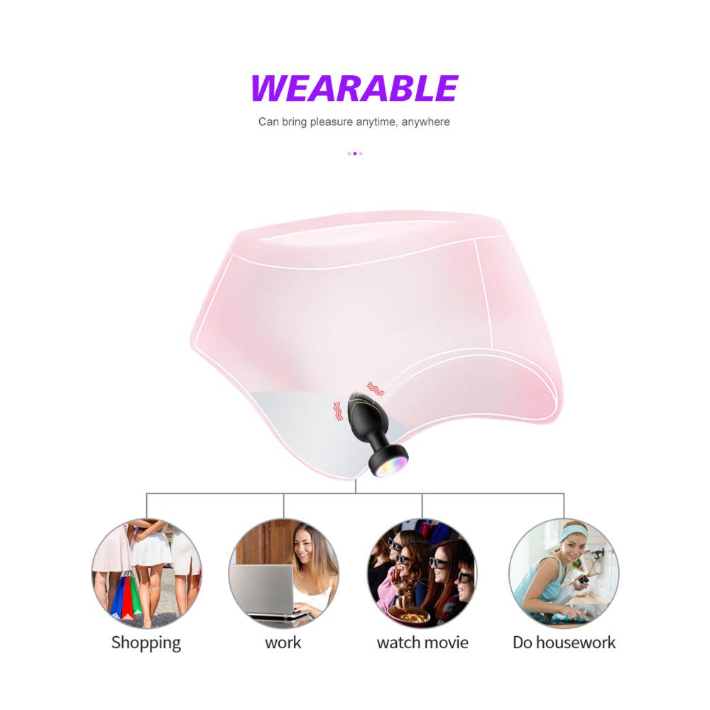 Rechargeable Remote Control Anal Plug with 10 Vibration Patterns & RGB Light Shows for Men and Women - Hands-Free Solo or Couples Play