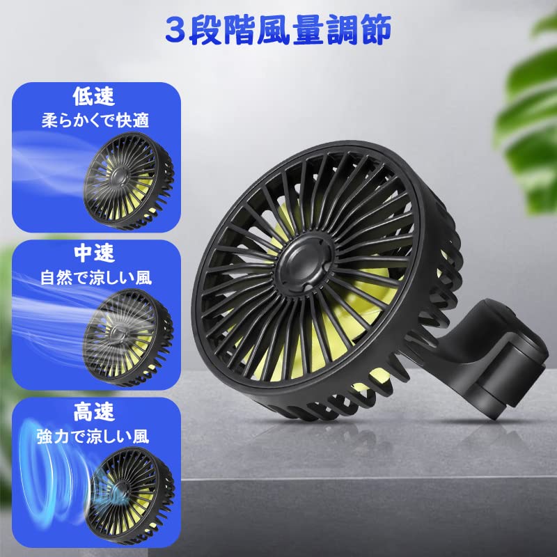 Kwak's Car Fan, Car Fan, 3 Levels of Air Flow Adjustment, Rotation, Adjustable Angle,
