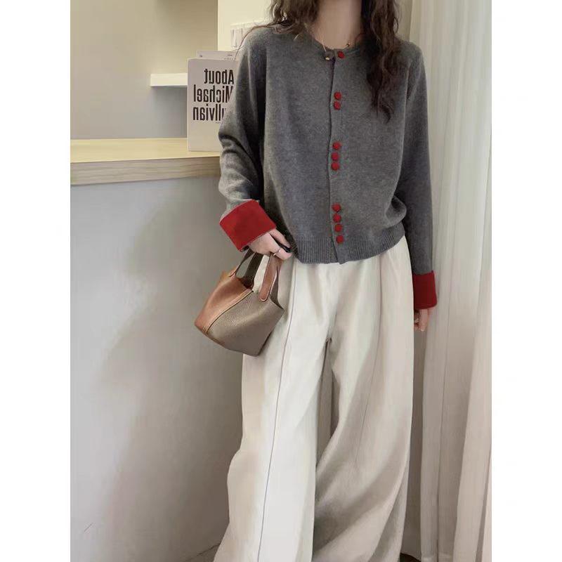 Damen Retro Wollstrick-Cardigan im koreanischen Stil - Einreiher, Weich, Flauschig, mit Patchwork-Bündchendesign für Herbst/Winter 2026.