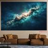 2D Deep Space Galaxy Backdrop, Teal Nebula and Starfield Decor