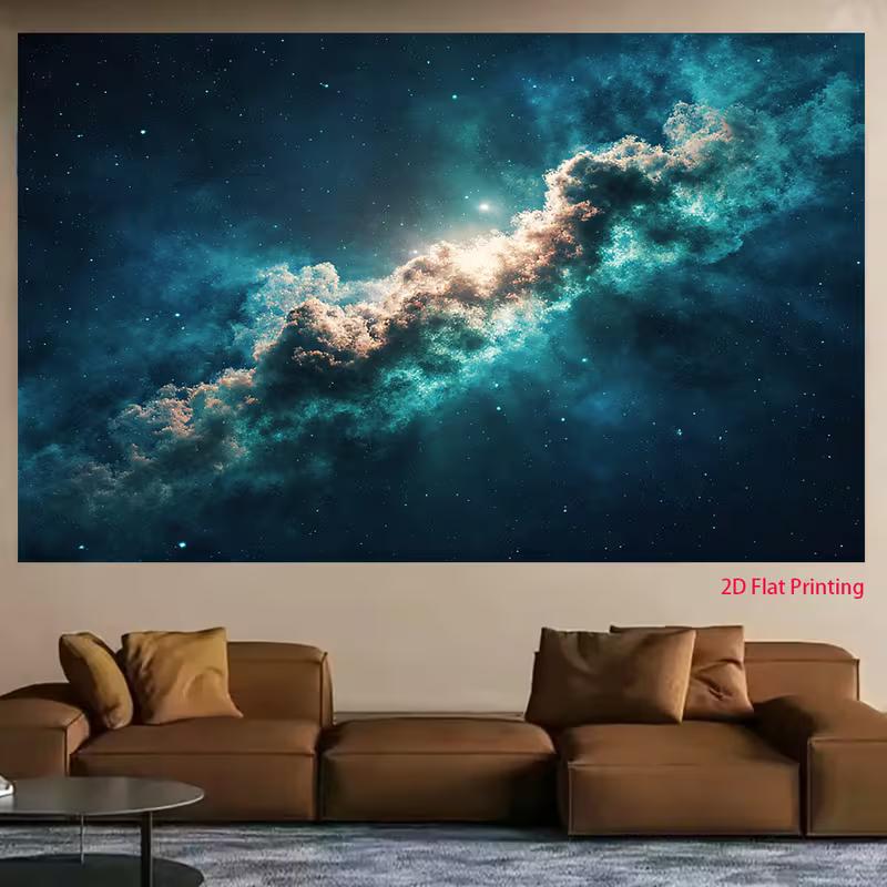 2D Deep Space Galaxy Backdrop, Teal Nebula and Starfield Decor