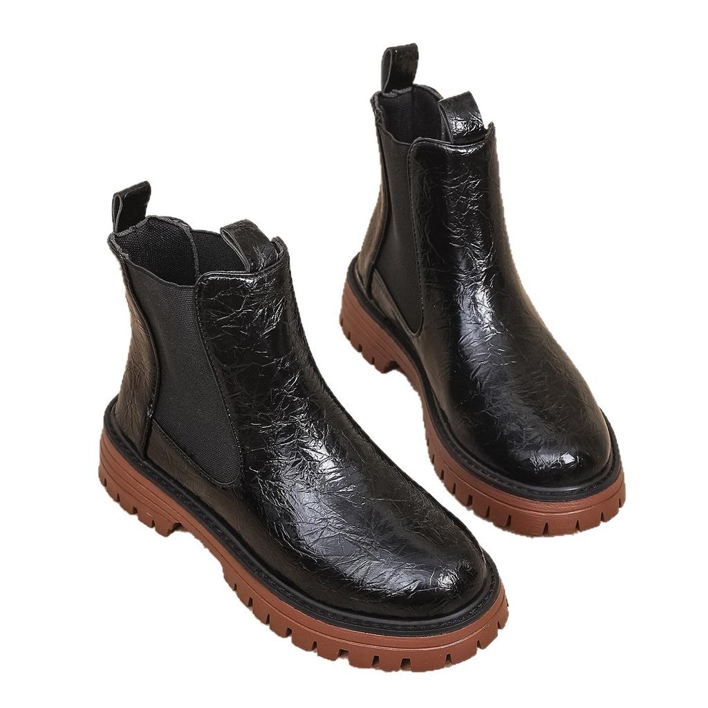 Fashion Women's Chelsea Boots Fashion Thick Platform Ladies Round Toed Slip on High Top Shoes Classic Winter Mid Heels Women Ankle Boots