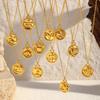Electroplated Round Zodiac Pendant Necklace Titanium Steel Light Luxury Fashion Choker